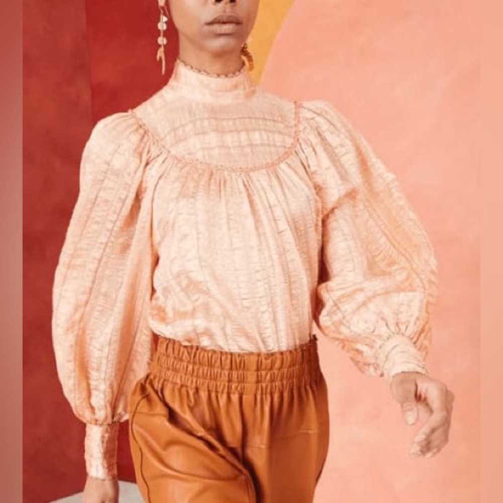 ulla johnson edda blouse in rose | mock neck peasant top | size 4